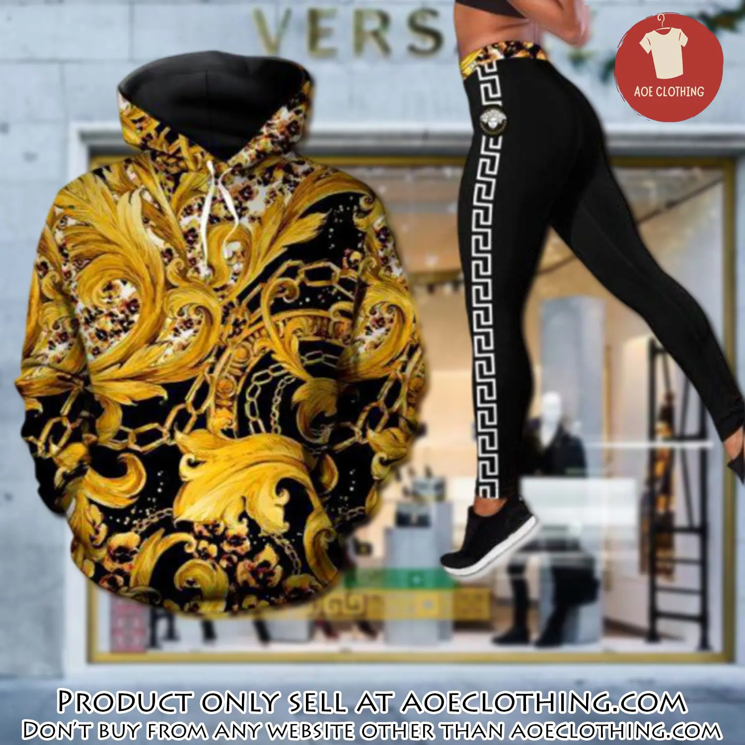 Gianni versace gold hoodie legging set luxury for women aoe1423916